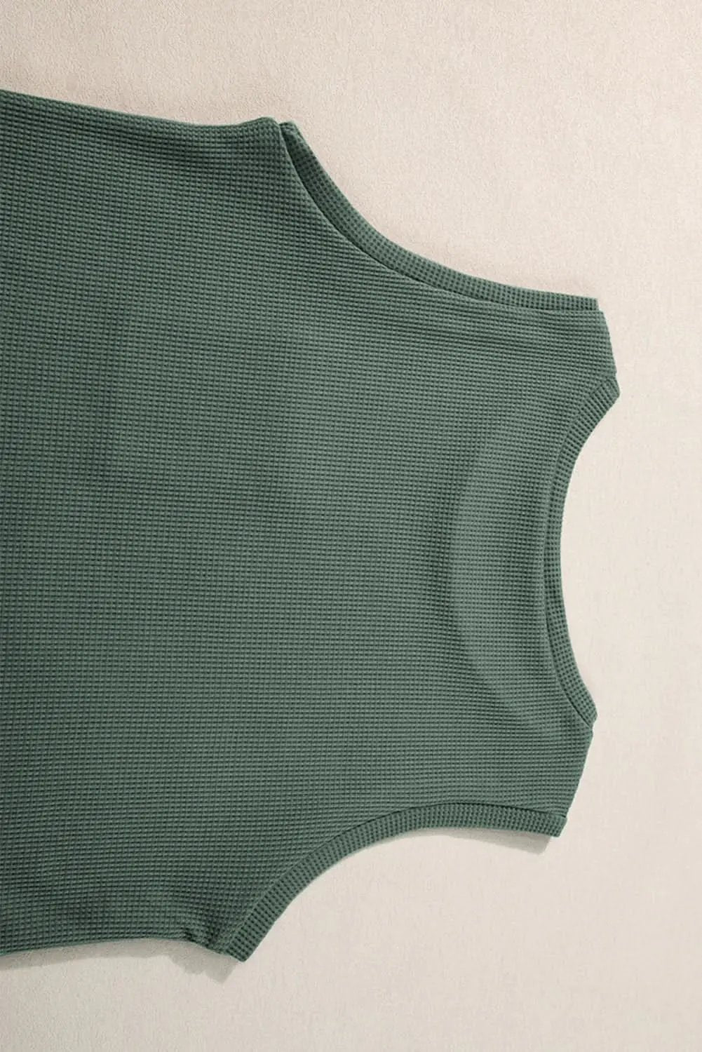 Mist Green Waffle Knit Patched Pocket Tank and Drawstring Shorts Set - Love Salve